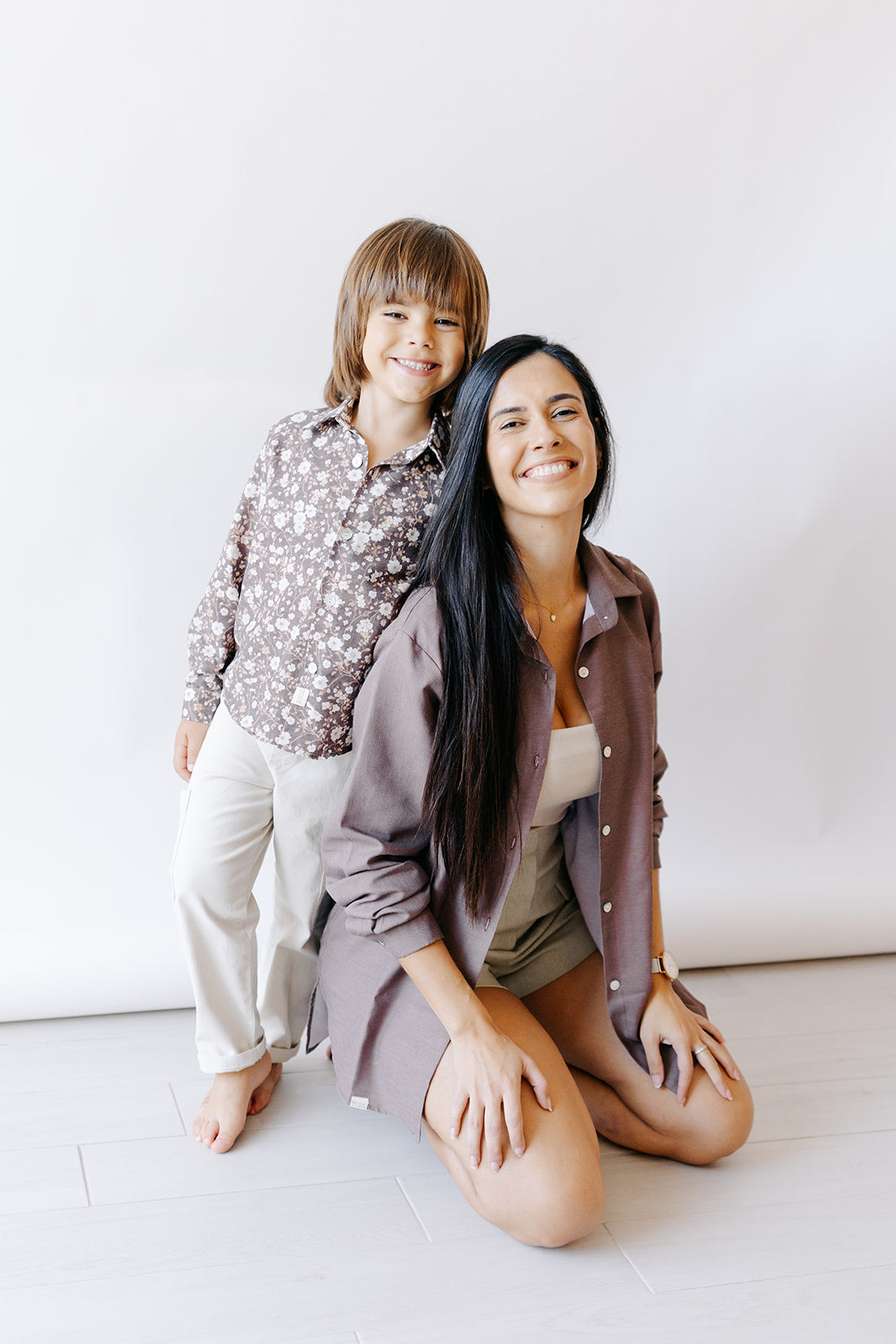 Camisa de Menino - Floral Castanho