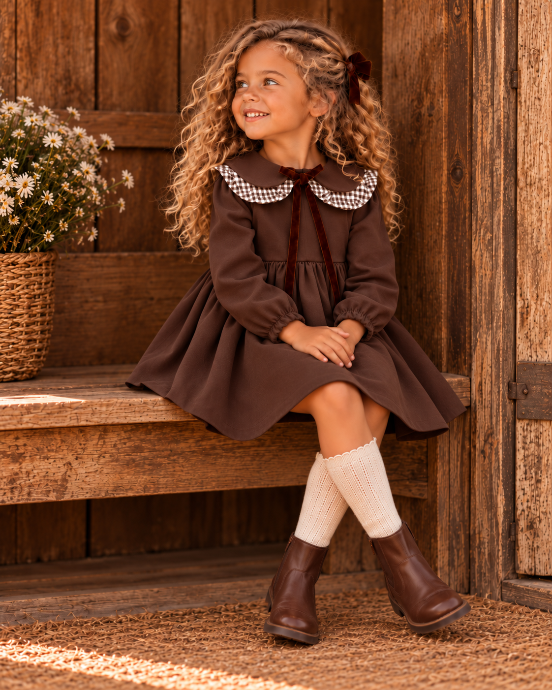 Vestido Chocolate com Gola Vichy 🤎
