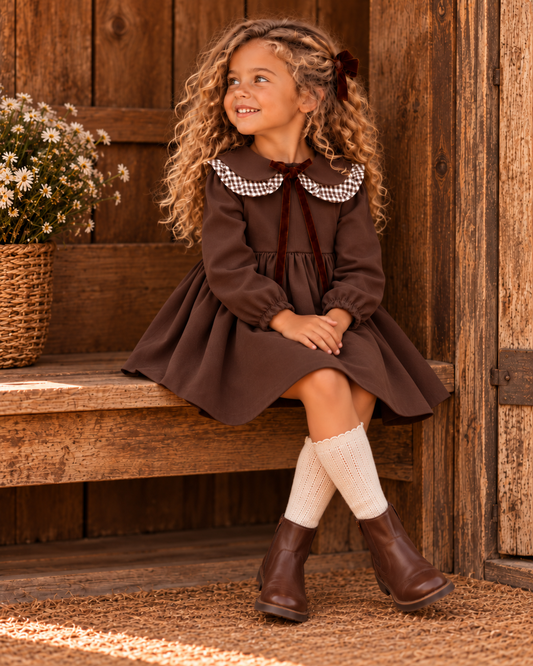 Vestido Chocolate com Gola Vichy 🤎